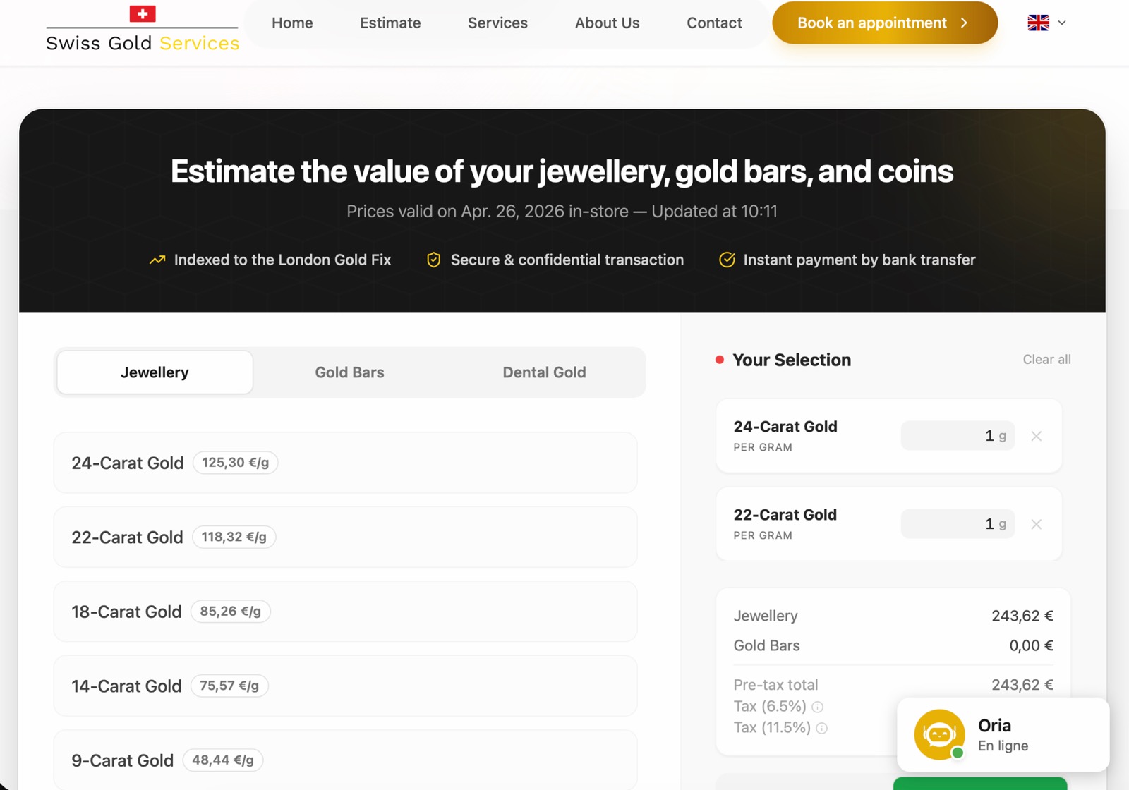 Precious Metals Website with Live Pricing and Calculator